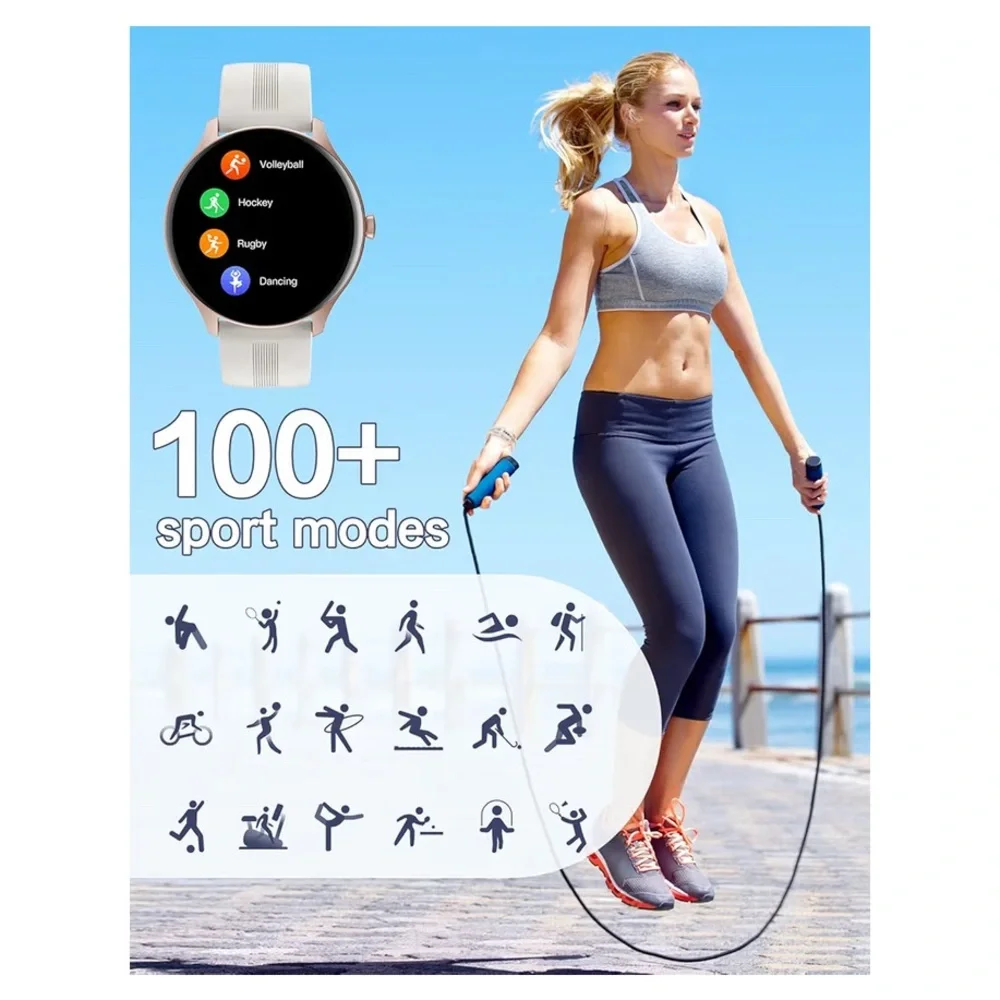 NIB Huakua SmartWatch,Unisex,Calls, Fitness,Health Tracker,Waterproof Ivory/Gold